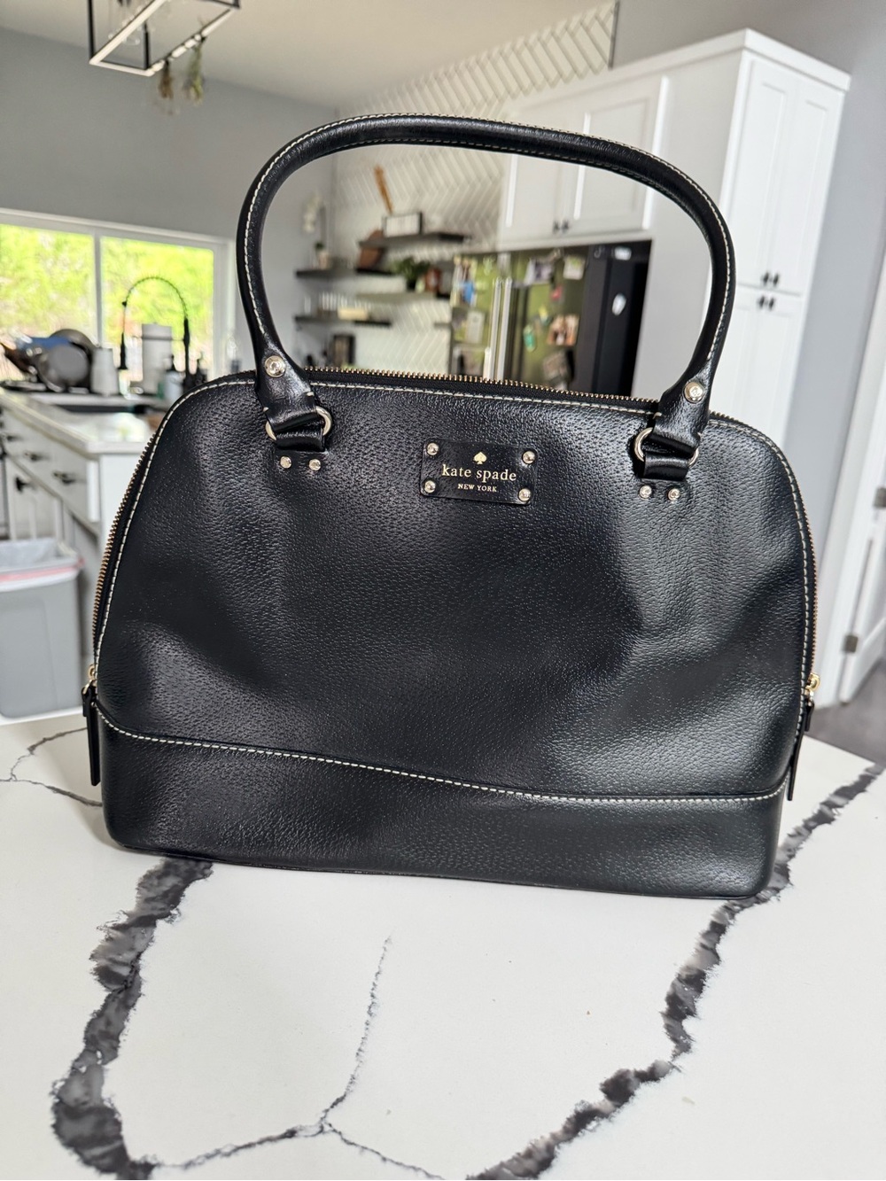 kate spade Black Pebbled Leather Satchel with Gold Hardware